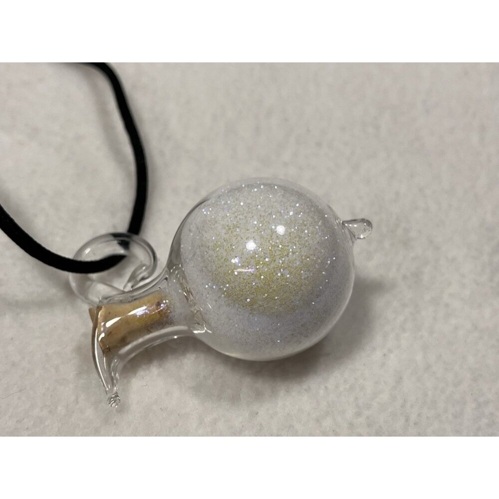 Glass Vial Necklace with Cork Stopper Iridescent Glitter Orb on Black Cord - Picture 4 of 9